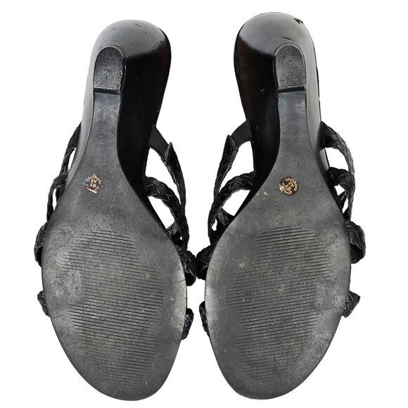 Womens 8.5 Black Leather Open Toe Chunky Heel Slip-on Work Business Casual Comfy - Picture 14 of 15